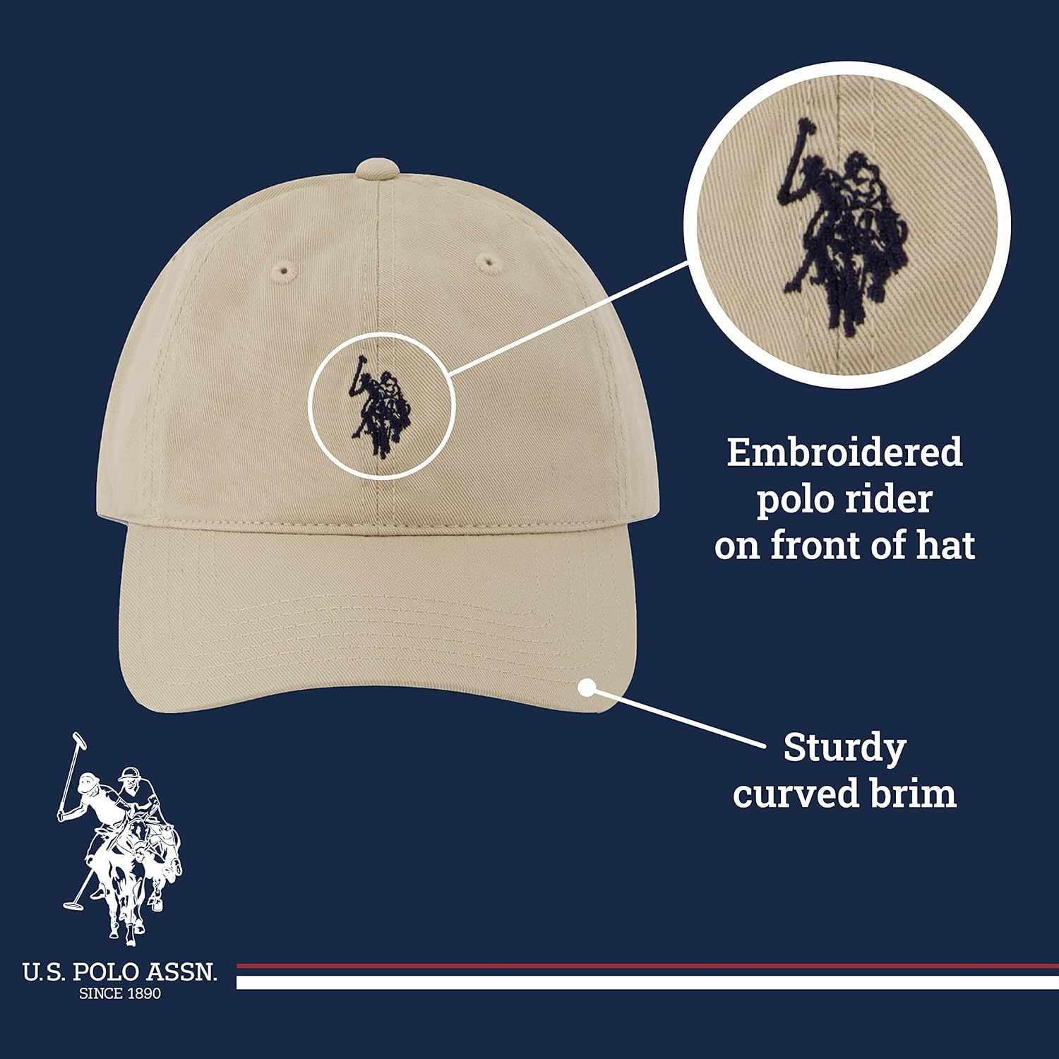 U.S. Polo Assn. Small Polo Pony Logo Baseball Hat, 100% Cotton, Adjustable Cap
