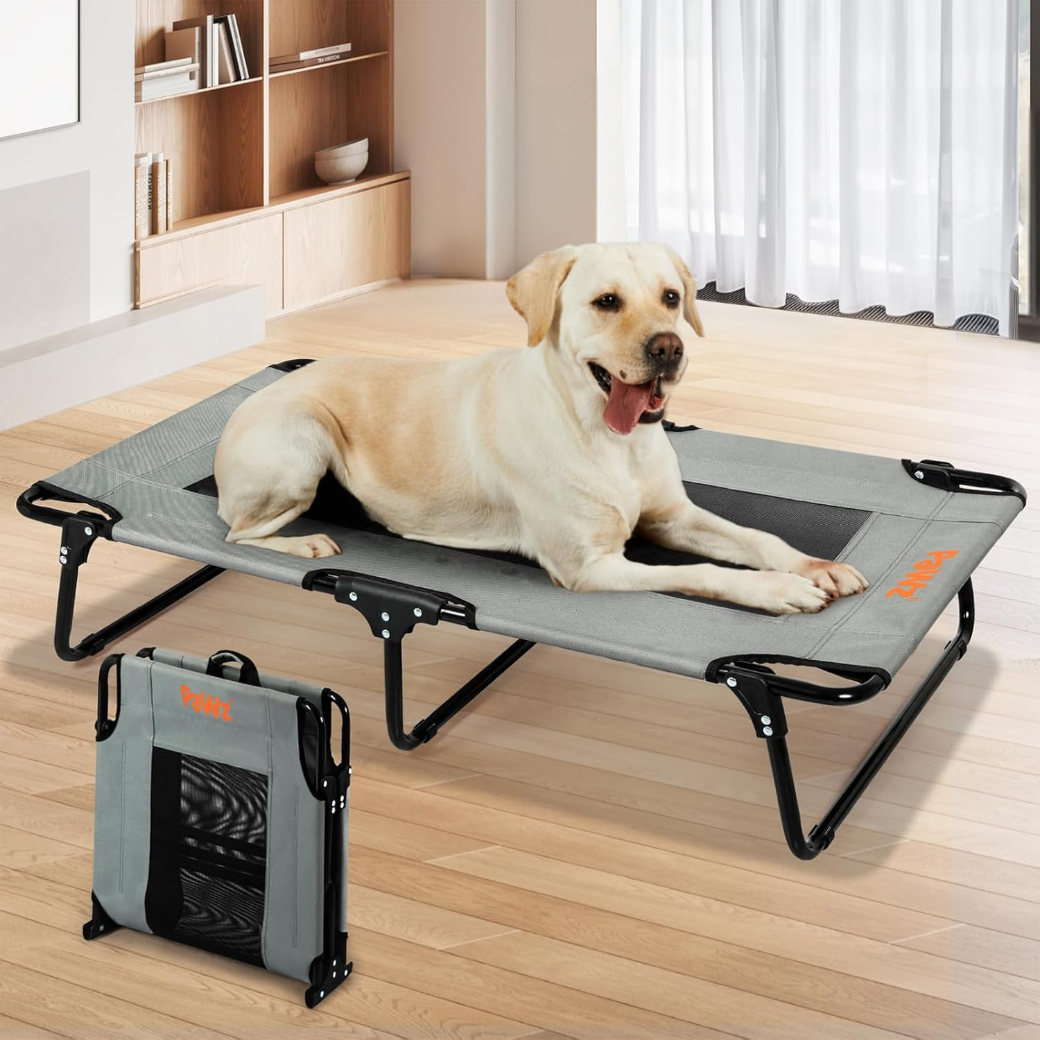 Pawz Foldable Elevated Dog Beds,Raised Dog Bed for Medium Large Pets,Folding Portable Dog Trampoline with No-Slip Feet,Breathable Teslin Mesh,Indoor Outdoor Use,No Assembly Need,Large image number 4