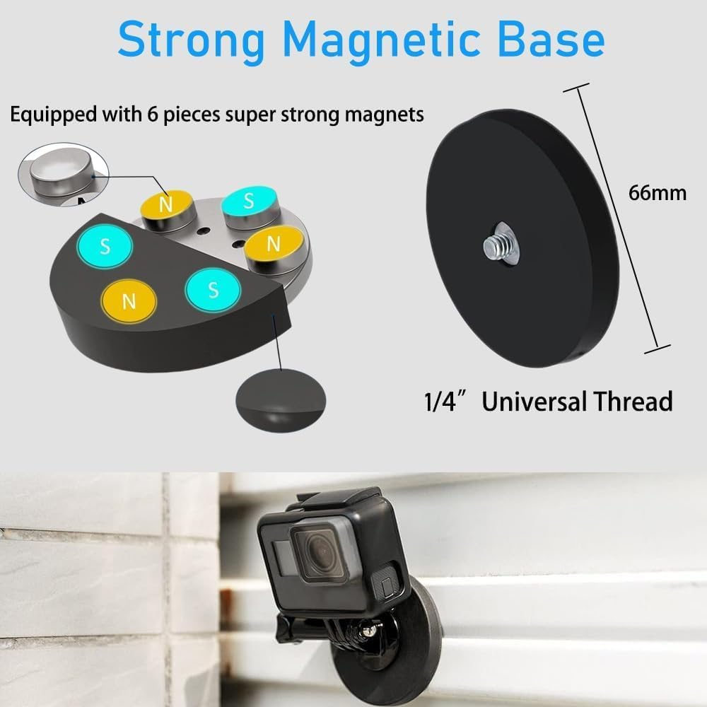 Strong Magnetic Camera Mount with 360&deg; Rotation Ball Head Phone Holder Compatible with Gopro Hero 13/12/11/10/9/8/7/6, DJI OSMO Action, Insta360 image number 1