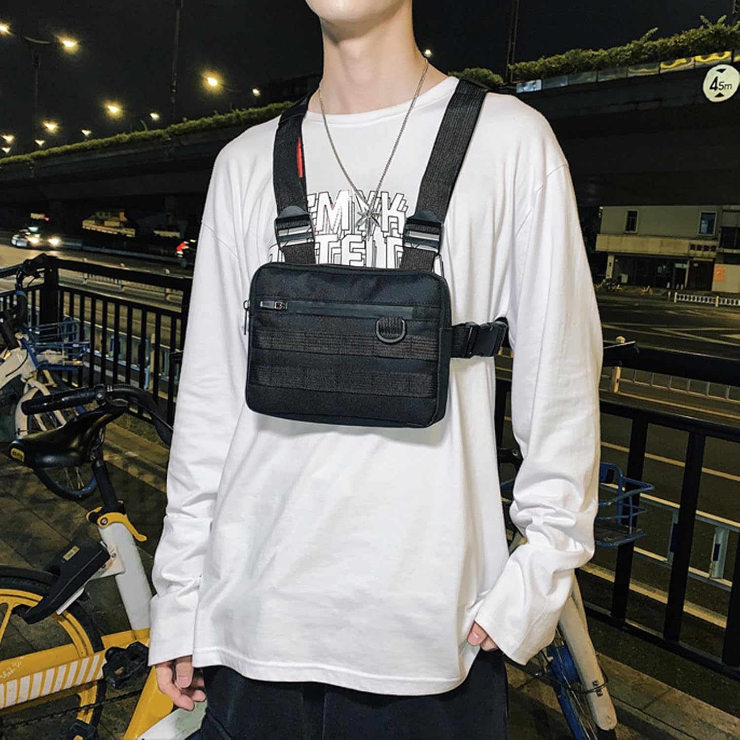 Maizoon Sports Chest Bag Fashionable and Durable Backpack Water-Resistant Wear-Resistant with Multiple Pockets Suitable for Running Cycling Fishing Black image number 3