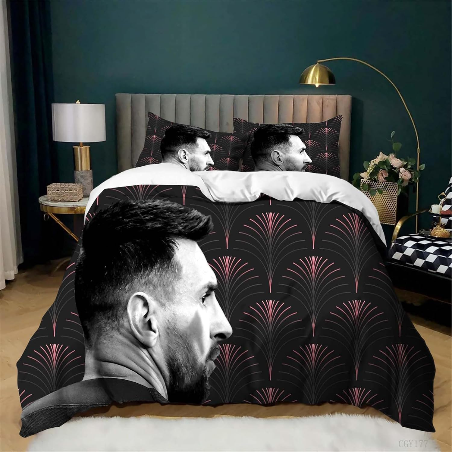3Pcs Messi Bedding Duvet Cover Set Light-Weight Quilt Cover Set Football Star Ultra Soft Duvet Cover with 2 Pillow Shams image number 2