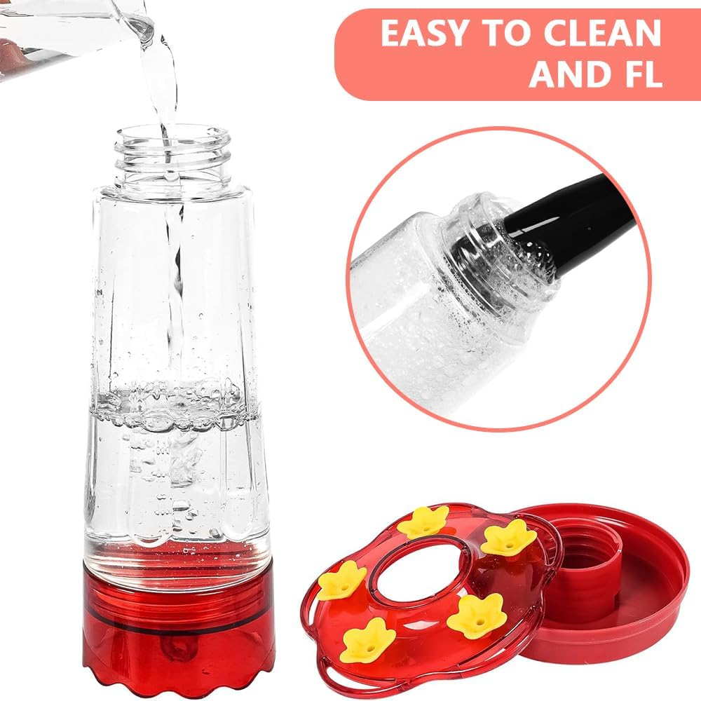 MUSONG 2-Pack 426Ml Hummingbird Feeders for Outdoors &ndash; Bee and Ant Proof, Leak-Proof Plastic Feeder with 5 Feeding Ports, Built-In Ant Moat, Easy-Clean Detachable Base &ndash; Hanging Garden Decor image number 6