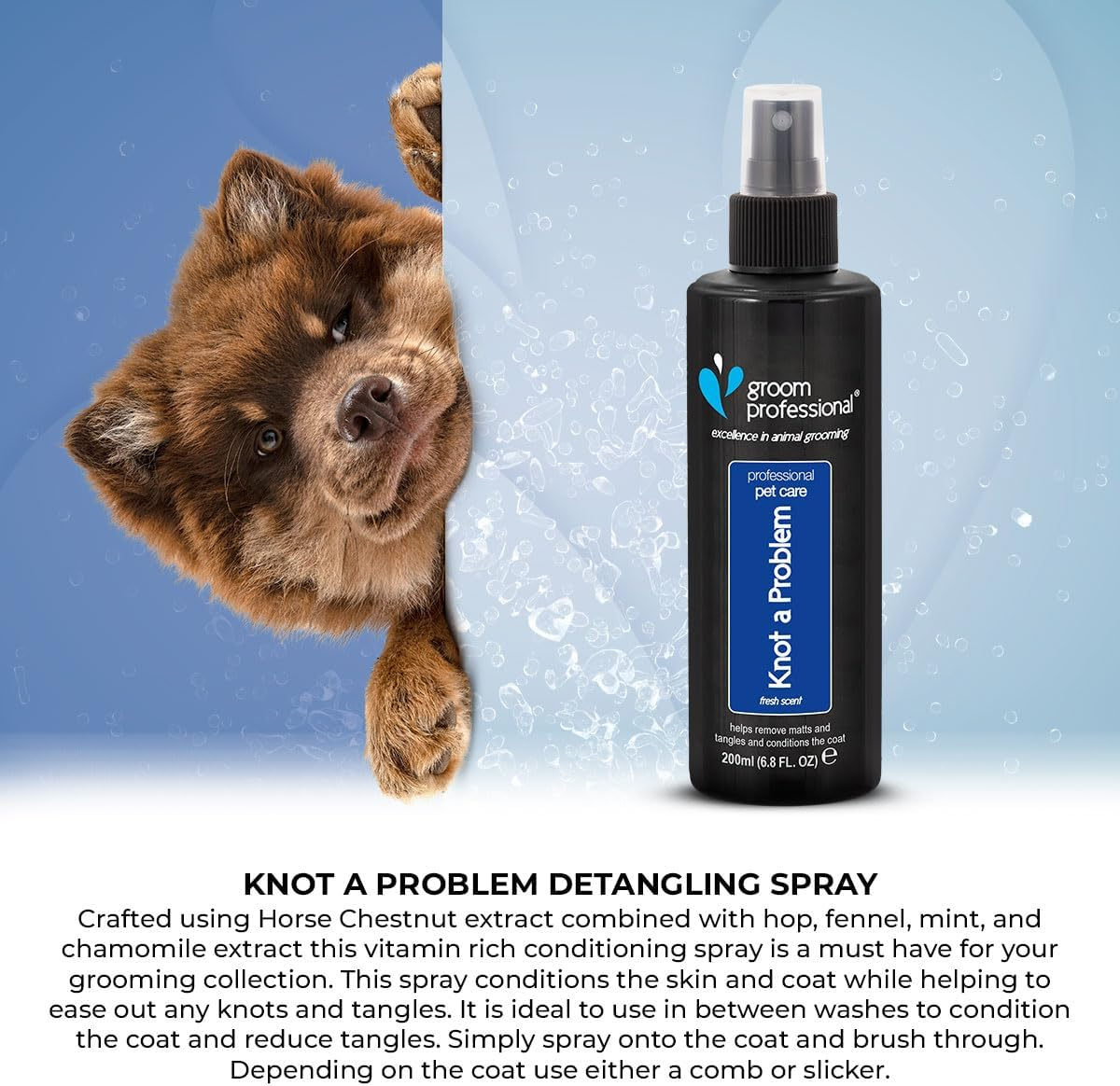 GROOM PROFESSIONAL Knot a Problem Detangling Dog Spray - Dog Detangler Spray for Tangled Fur - Eases Out Knots and Tangles - Helps Removes Matts - Adds Shine and Deep Conditioning, 200Ml image number 1