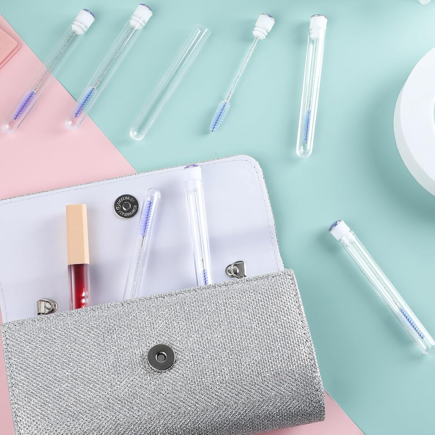 Disposable Mascara Wand Tubes, 40 PCS Bendable Eyelash Brush Lash Brushes Spoolie Lash Applicators Kits Supplies for Eyelash Brow Extensions Makeup (Purple) image number 3