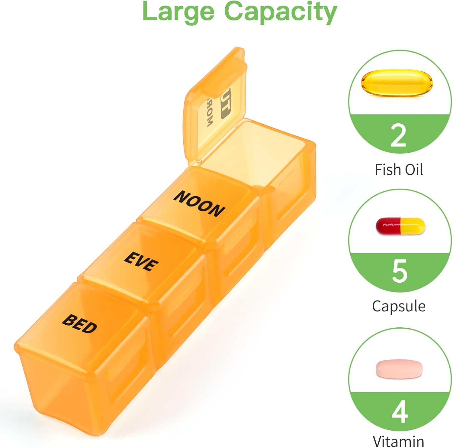 Opret Pill Organiser Box 7 Day, Weekly Travel Medication Organiser 4 Times a Day, with 28 Large Compartment for Fish Oil Vitamins Tablets and Supplements - Black-Coloured - Black-Coloured image number 5