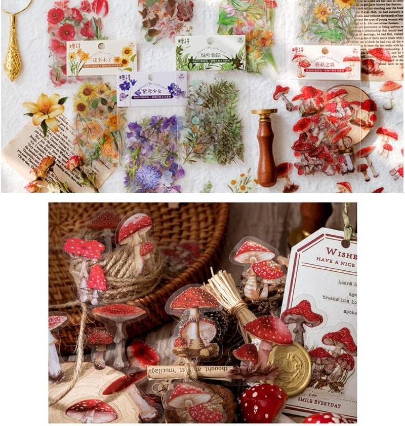 40 PCS Scrapbooking Flower Feather Stickers Journal Diary Transparent Sticker, 40-60Mm Size Range, Lightweight and Vibrant