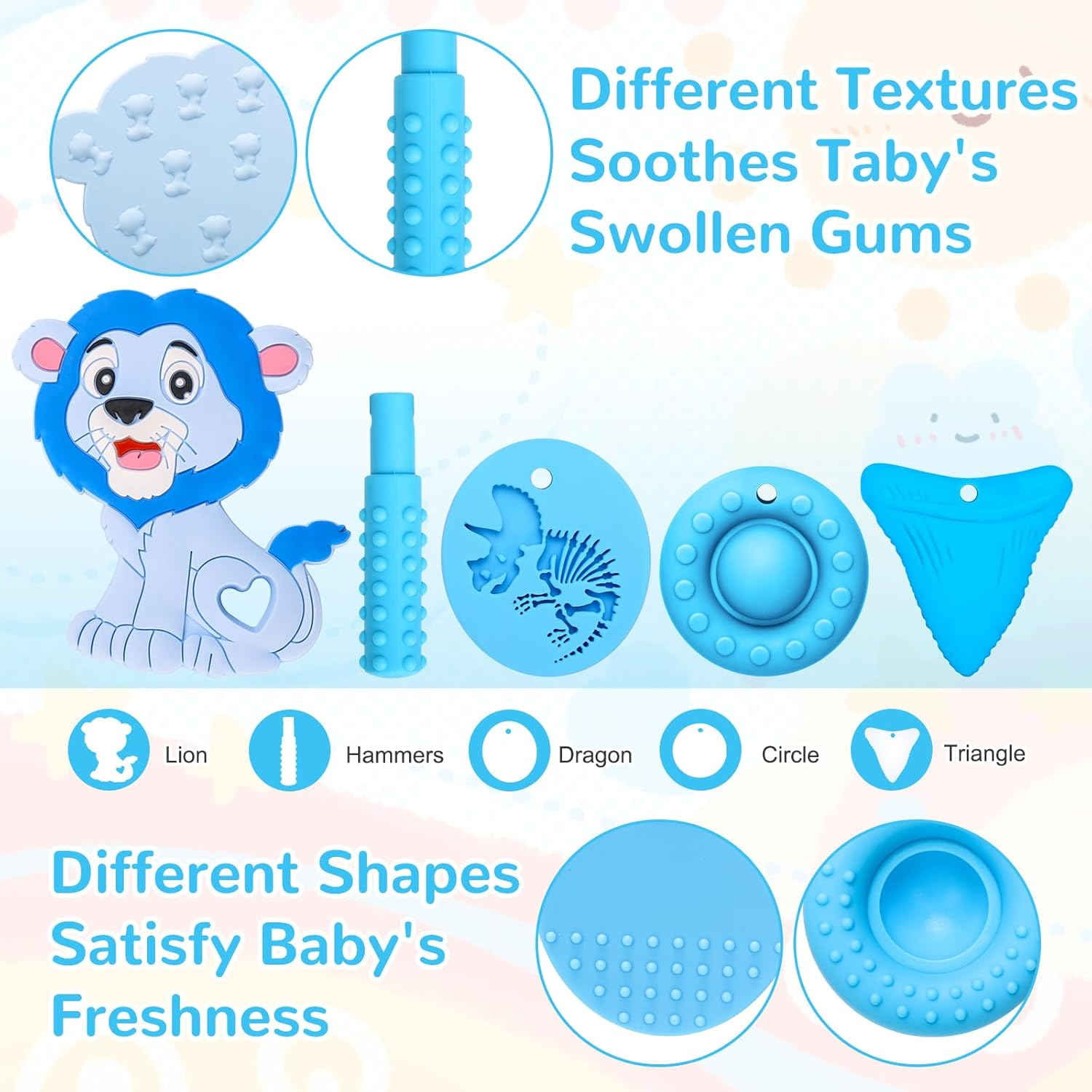 MR.TIMELAG Chew Necklaces for Adults and Babies - Lion 5-Piece Set, Bpa-Free Silicone Sensory Chew Necklaces for Anxiety Relief, Easy to Hold, with Massage Blocks to Relieve Teething Pain image number 3