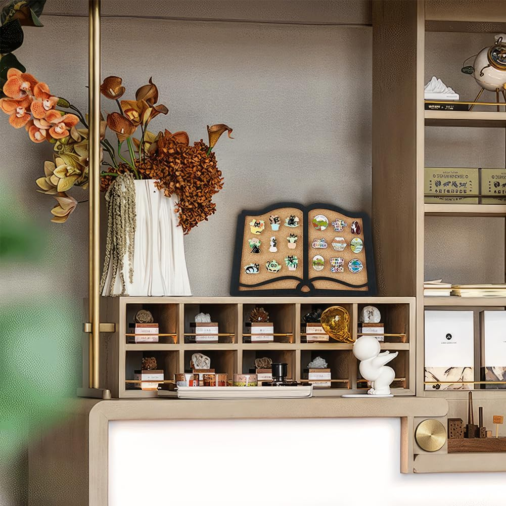 BENECREAT Pin Board Book Cork Board Bulletin Display Board, 0.8Inch Thick Wall Mounted Cork Board for Brooch Pin Storage, Office Home and School Decor, 11X7Inch