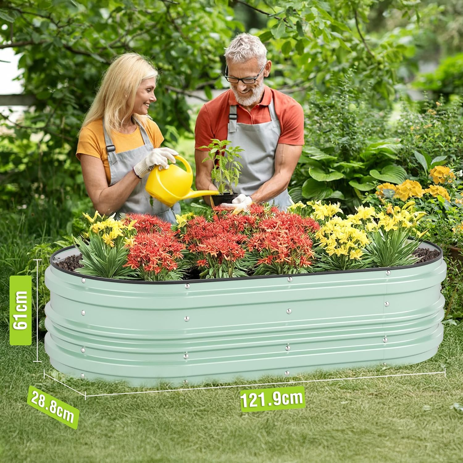 WORKPRO 121&times;61&times;30.5Cm Galvanized Raised Garden Bed Set, Rust & Corrosion Protection, Easy Assembly, Safe Edge, Ideal for Vegetables & Flowers, Green - White image number 4