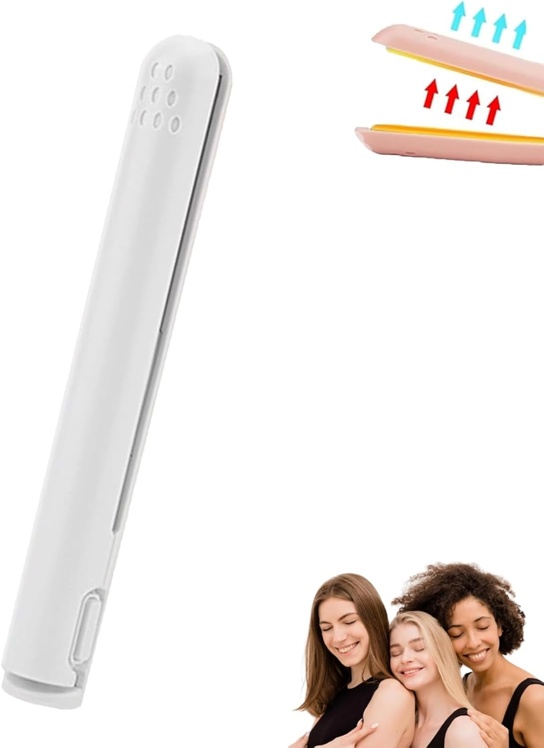 Mini Dual Purpose Curling Iron, 2-In-1 Mini Curling Iron & Hair Straightener, Portable Small Curling Iron for Short Hair, USB Rechargeable (White)