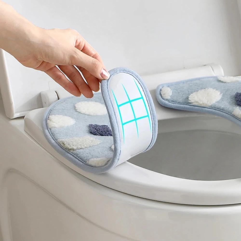 Plush Padded Toilet Seat Cover with TPR Adhesive for Comfort and Insulation, 40.6X17.0 Cm, Compatible with Most Standard Toilet Seats, Blue, Unron image number 1