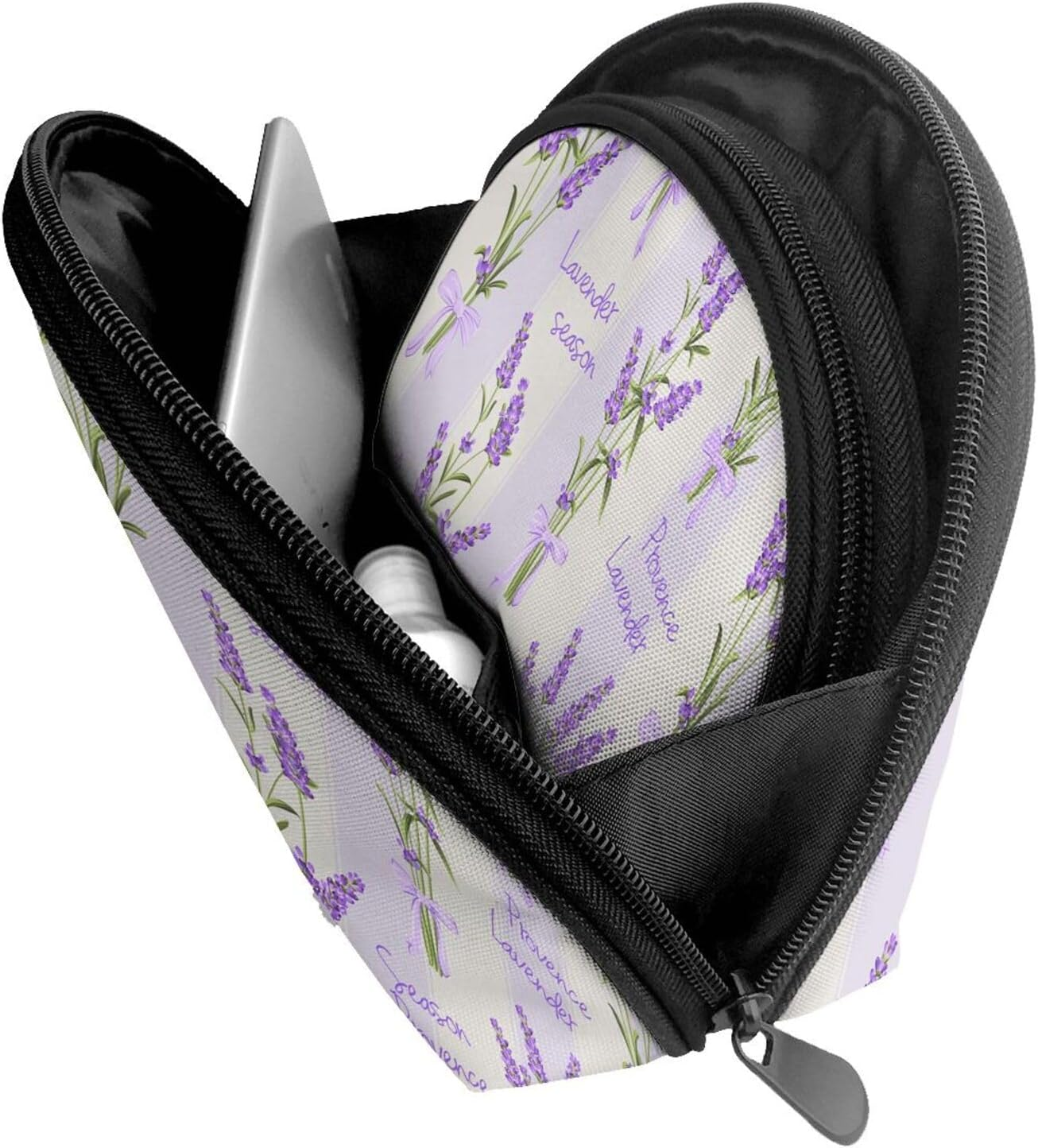 Cozimangoe Coin Pouch Makeup Bags Set, 2 Piece Shell Shape Cosmetic Bag with Pockets for Daily Travel Handbag Lipstick Keys Toiletry, Personalized Lavender Season Aroma Charming