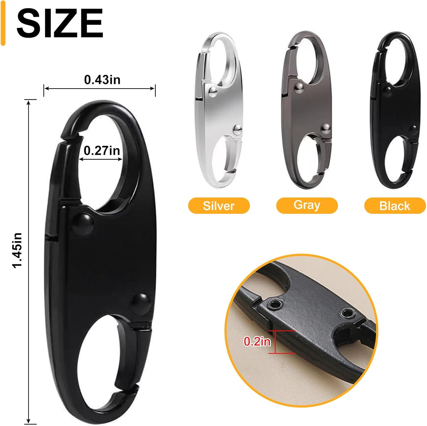 Zipper Clip Theft Deterrent 9Pcs Double Opening Zipper Pull Repair Replacements Black Silver Gray Purse Security Locks Tags Slider Metal Alloy Anti-Theft Clips for Travelbackpack Luggage Purse Closed image number 1