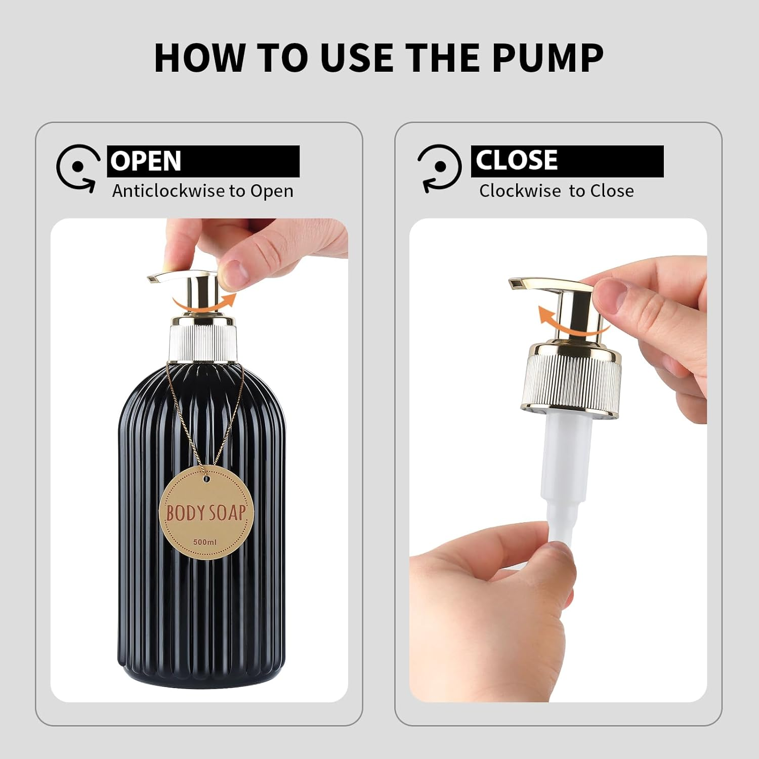 DEROANBOTT Bathroom Shampoo and Conditioner Dispenser, Reusable Plastic Bottles for Shampoo and Shower Gel, with Waterproof Labels, Soap Dispenser with Pump (Black) - Transparent image number 7