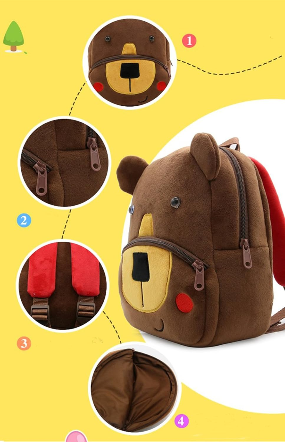 Cute Toddler Backpack Toddler Bag Plush Animal Cartoon Mini Travel Bag for Baby Girl Boy 1-6 Years (Bear)