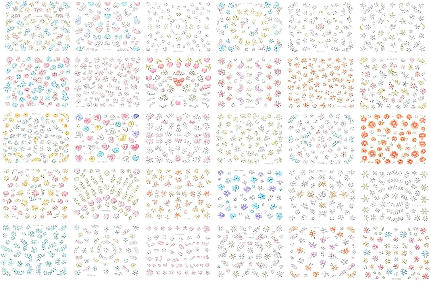 Nail Art Stickers, 30 Sheets 3D Flower Nail Decals for Girls, Self-Adhesive Colorful Daisy Floral Heart Bow Tie Designs for Manicure DIY image number 1