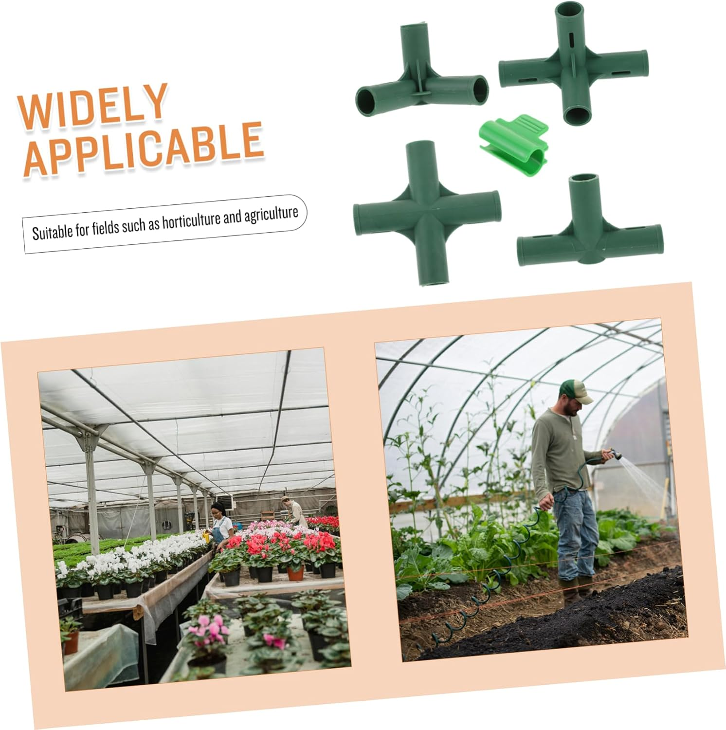 Outanaya Greenhouse Connectors Set with 3-Way and 4-Way Plastic Adapters for Greenhouse Accessories Gardening Frame Fittings with Film Clips for Horticulture image number 5