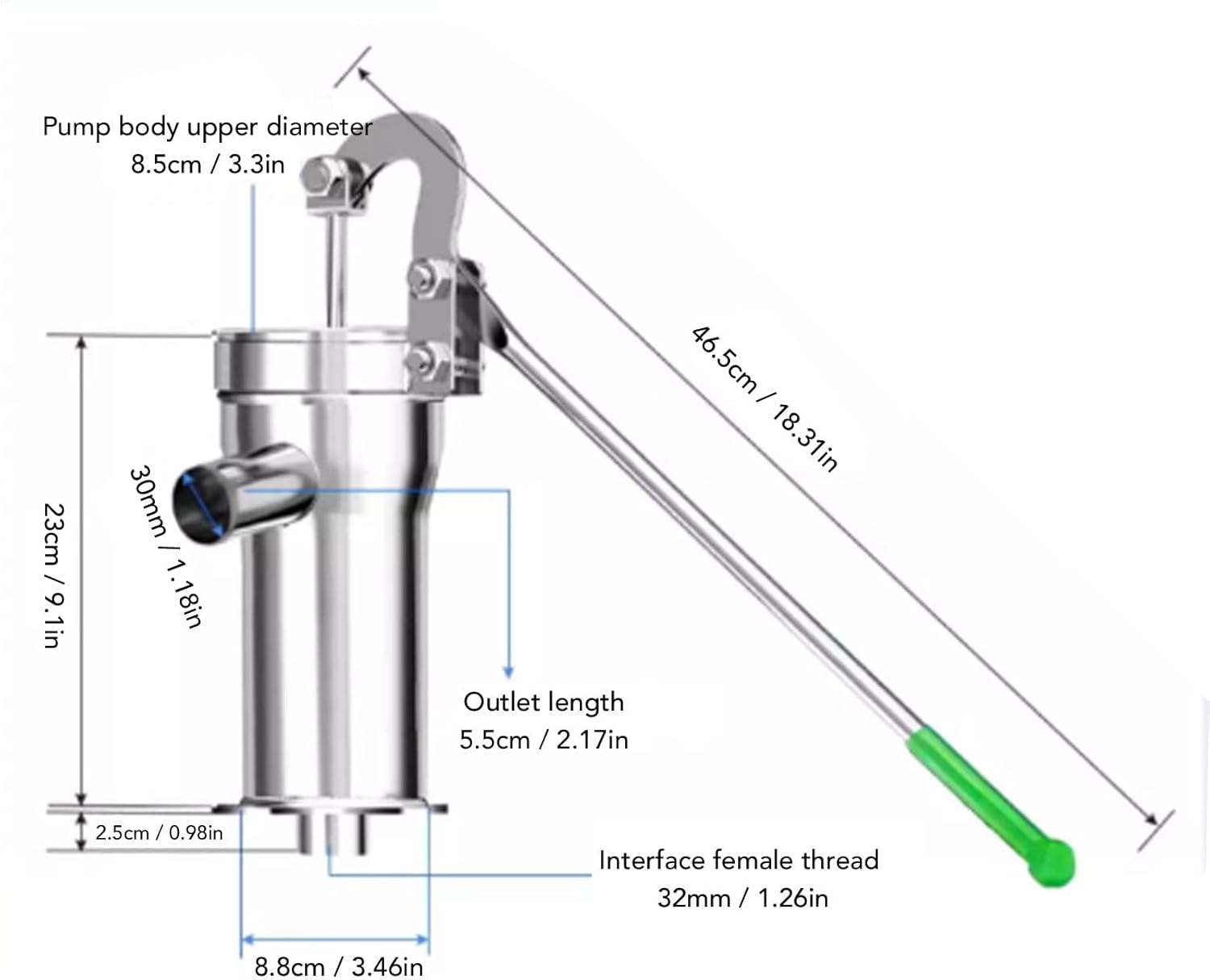 Stainless Steel Hand Well Pump for Yard Garden, Hand Manual Well Pump with Stand 8M Suction Lift for Home Courtyard image number 3