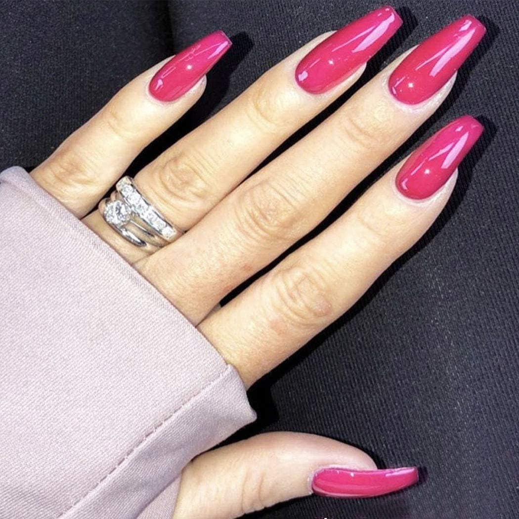 24Pcs False Nails Long Artificial Fake Nail Ballerina Glossy Full Cover Durable for Women and Girls