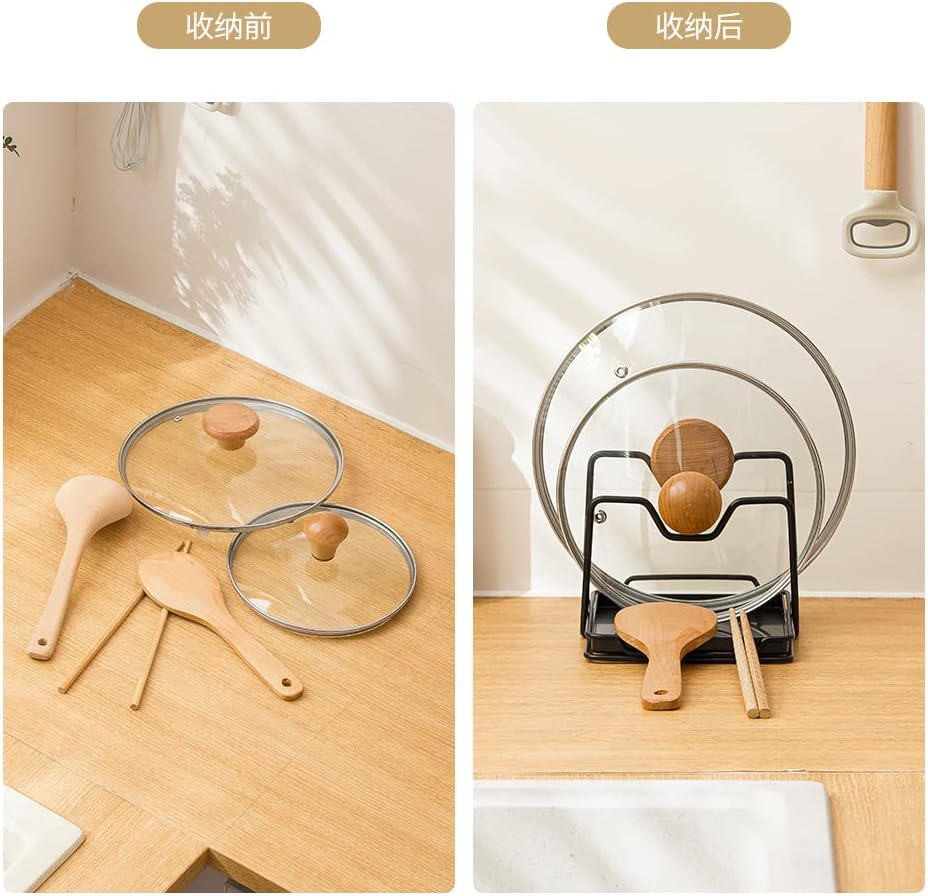 Poeland Pot Lid Holder, 2 Layers Pot Lid Organizer, Multifunctional Lid and Spoon Rest with Drip Tray for Pot Lid, Spatula, Spoon, Cutting Boards - White image number 4