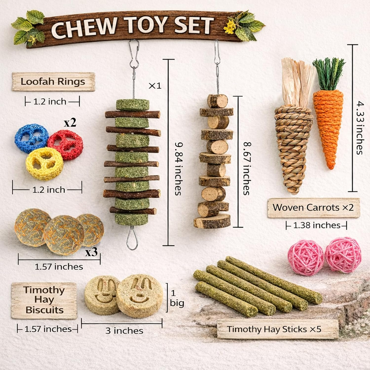 Grddaef Bunny Chew Toys for Teeth, Natural Rabbit Toys Apple Wood Grass Timothy Sticks Chew and Treat for Guinea Pigs Hamster Chinchillas (20 PCS) image number 4