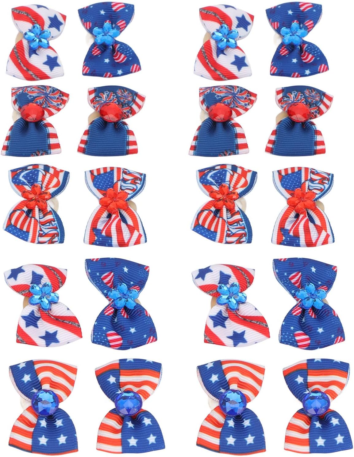 JOROBURO 20 Pcs Patriotic Dogs Hair Bows, Multicolor 4Th of July Pet Hair Bow with Durable Rubber Bands, Hand Made Hair Bowknot for Dog Hair Grooming Accessories