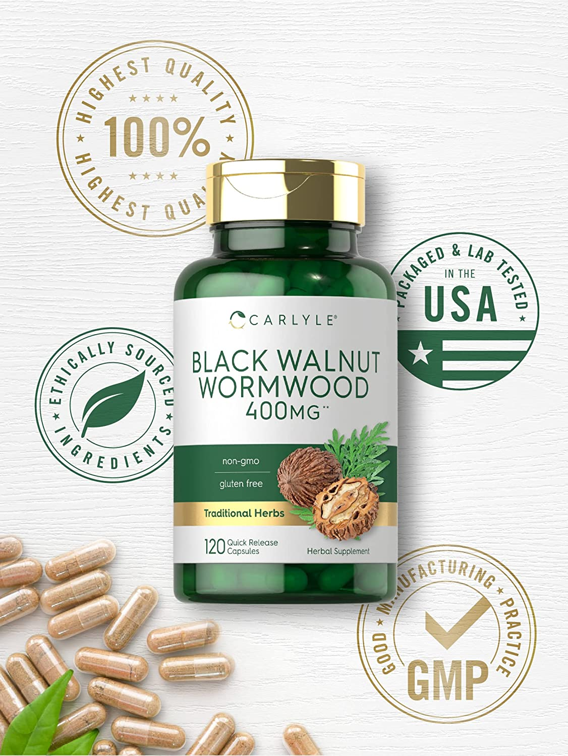 Black Walnut Wormwood | 120 Capsules | Herbal Complex | Non-Gmo, Gluten Free | by Carlyle image number 4