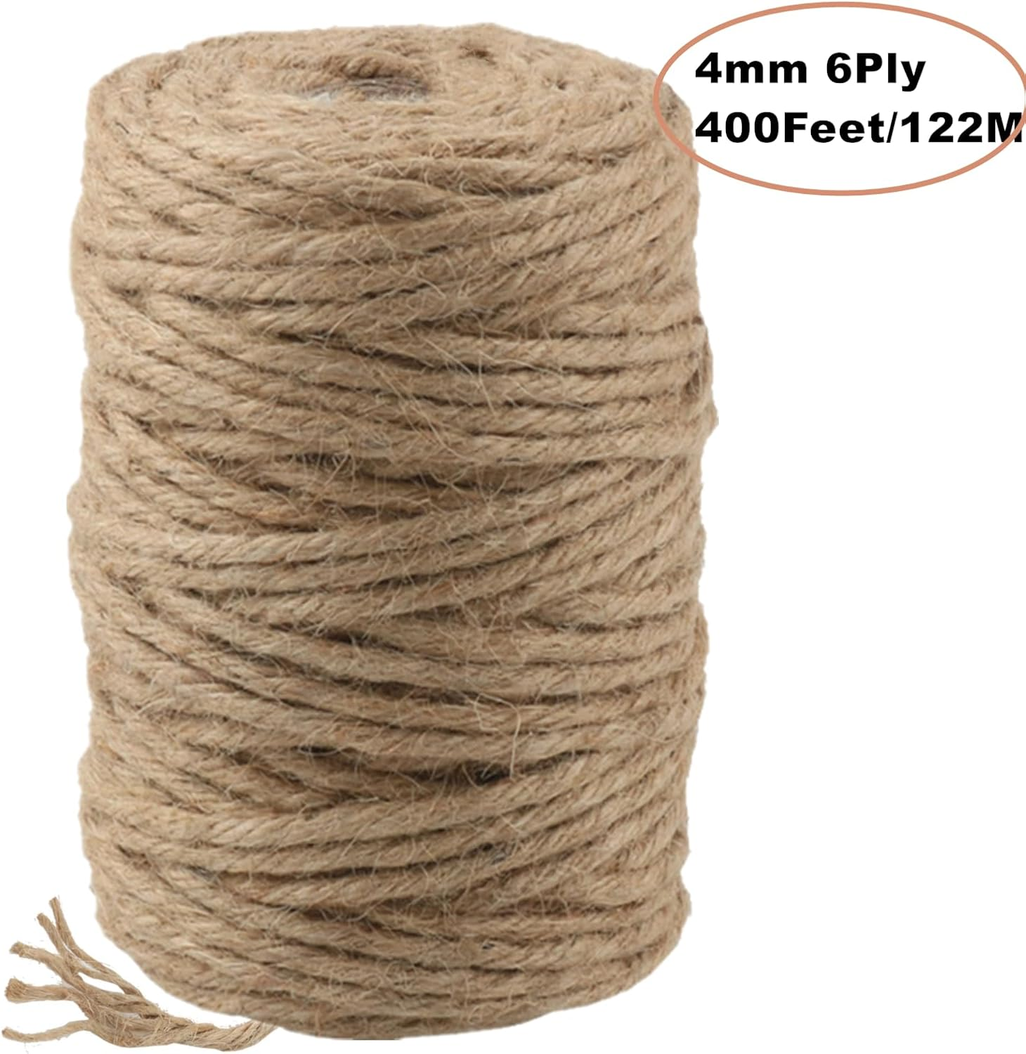 Fanlydao 400Feet 4Mm Twine String Jute Rope for Crafts/Gift Packing/Garden (4Mm 6Ply 400Feet) image number 1