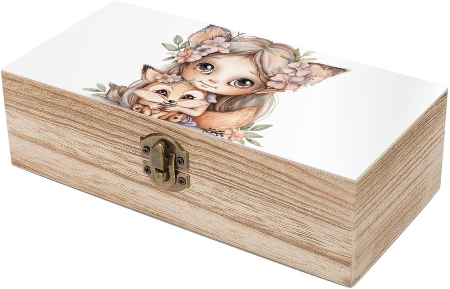Fox and Girl Wooden Box Wood Wedding Keepsake Boxes with Lids Small Decorative Boxes Lightweight Wooden Memory Storage Box for Crafts Keepsakes Jewelry Photo Letter Storage image number 3