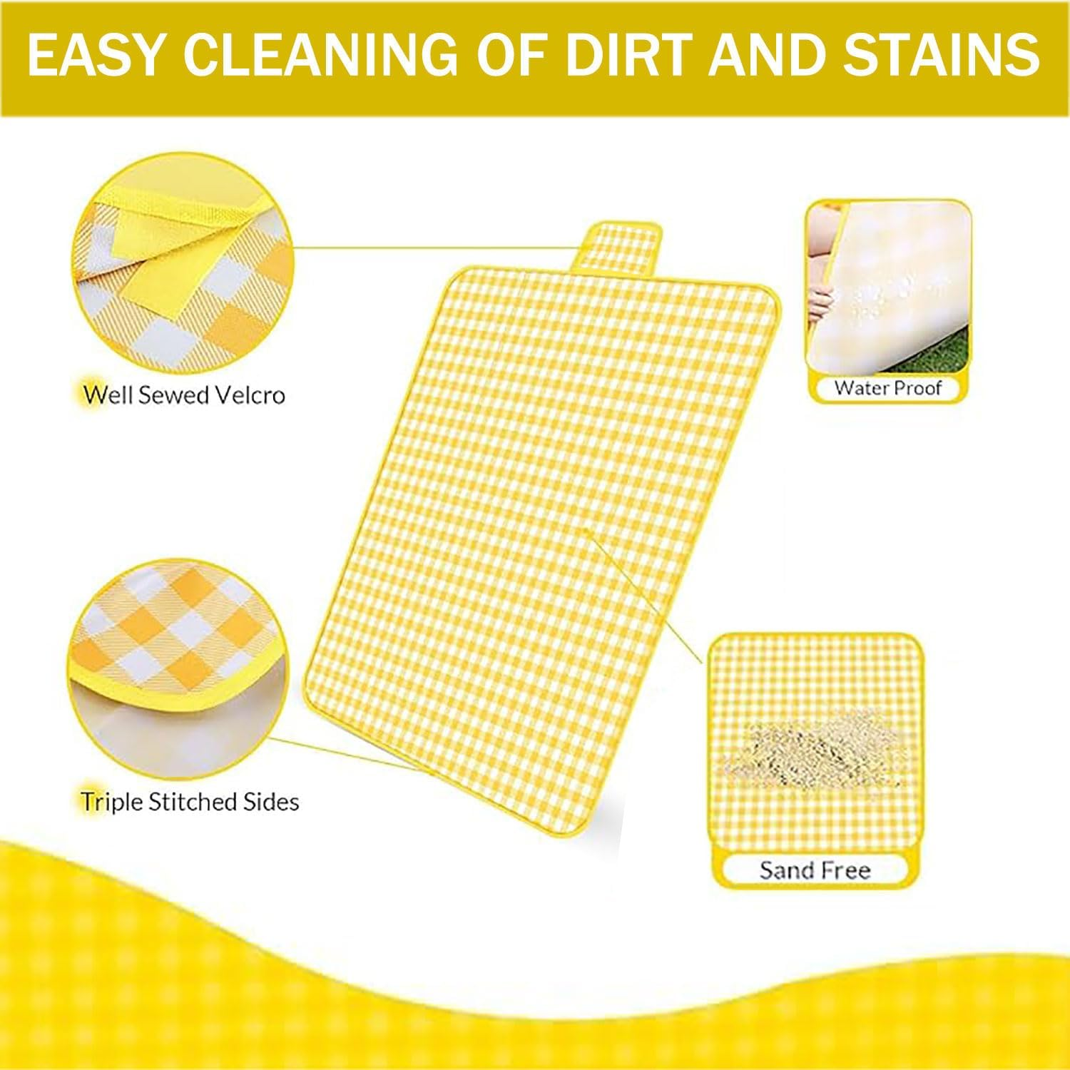 Yqkangzhu Extra Large Outdoor Picnic Blanket, 79'' * 79'' Foldable Beach Blanket, Sandproof Picnic Rug, Camping Carpet, Portable Picnic Mat, Waterproof Sand Mat for Travel, Holiday Party, Park Lawn image number 5