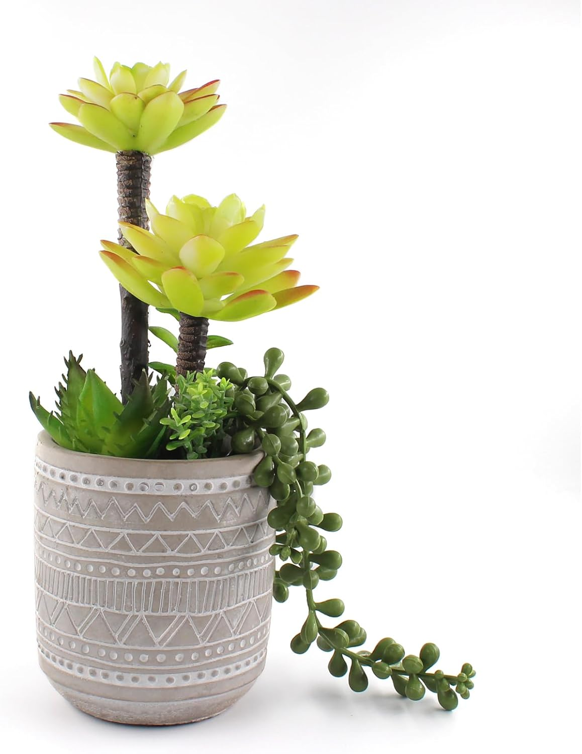 Artificial Succulents 11 Inch Realistic Textured Fake Succulents Faux Plants Aloe String of Pearls Potted Ceramic Plant for Home Decor Table Centerpiece image number 1