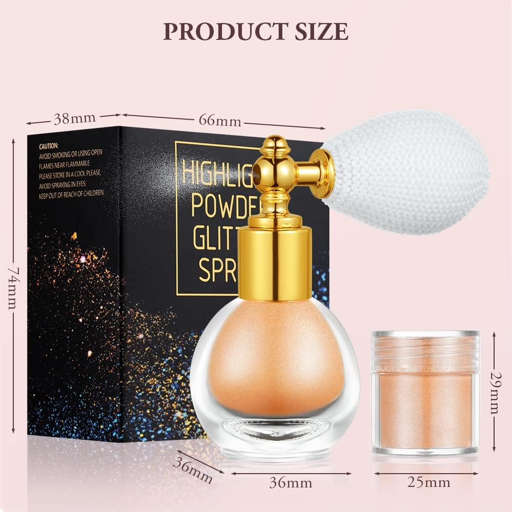 AOOWU Glitter Spray for Face, Body and Hair - Makeup Sparkle Powder Cosmetic Shimmer Highlighter for Christmas Rave Party (Champagne) - Light Gold image number 5
