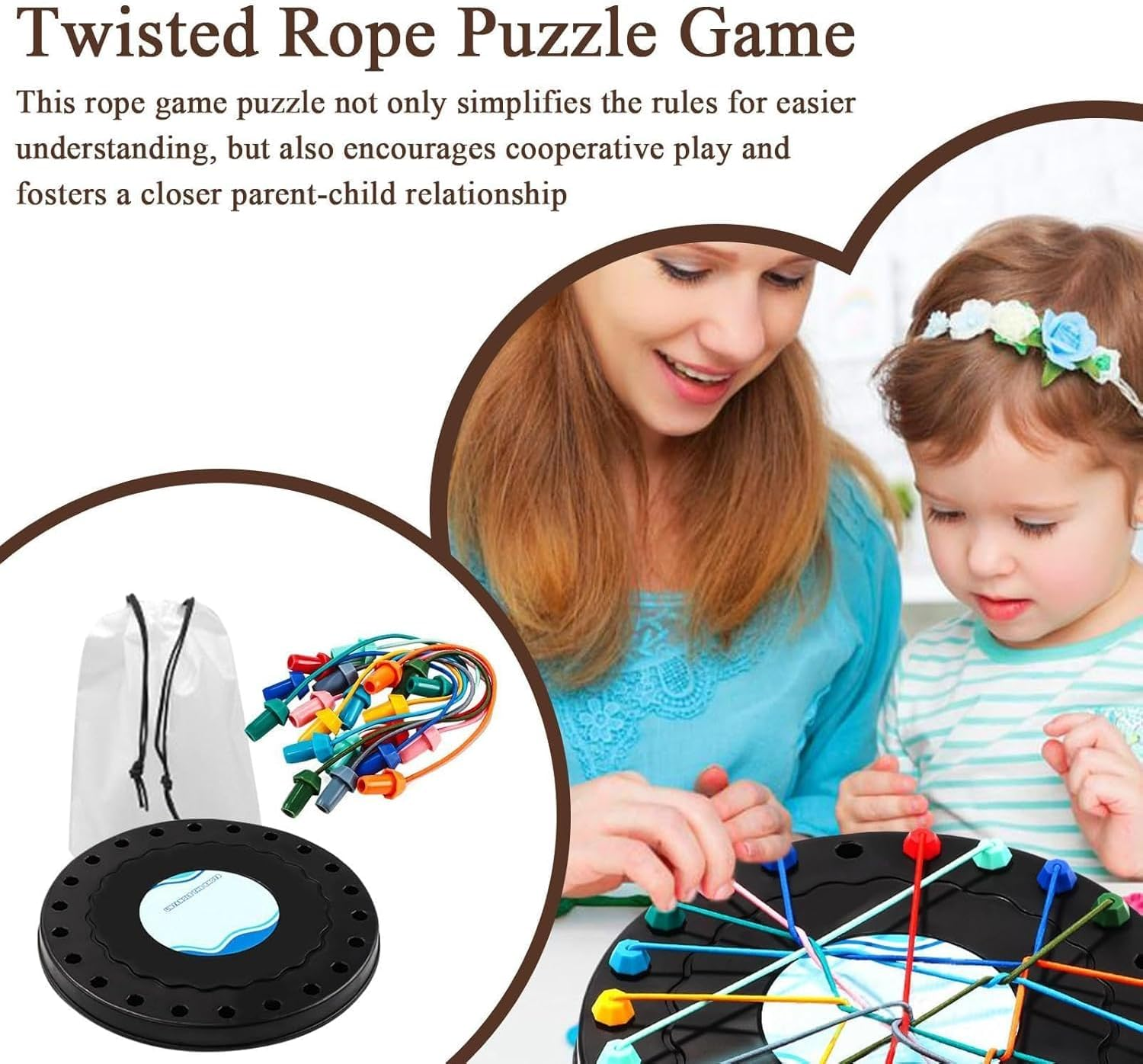 Rope Untying Challenge Twisted Rope Knots Untangle Stack Puzzle Brainy Knots Rope Untangling Table Puzzle Twist Rope Board Game Brain Teaser Fine Motor Skills Toys String Solution Central Lacing