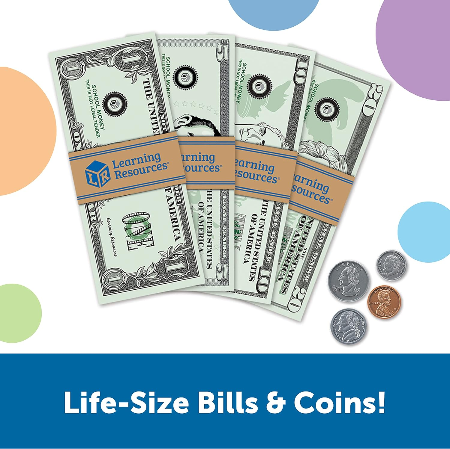 Learning Resources Pretend & Play - Play Money for Kids, Counting, Develops Early Math Skills, Currency, Coins and Bills for Kids, 150 Pieces, Ages 3+ Multicolor LER2725 image number 3