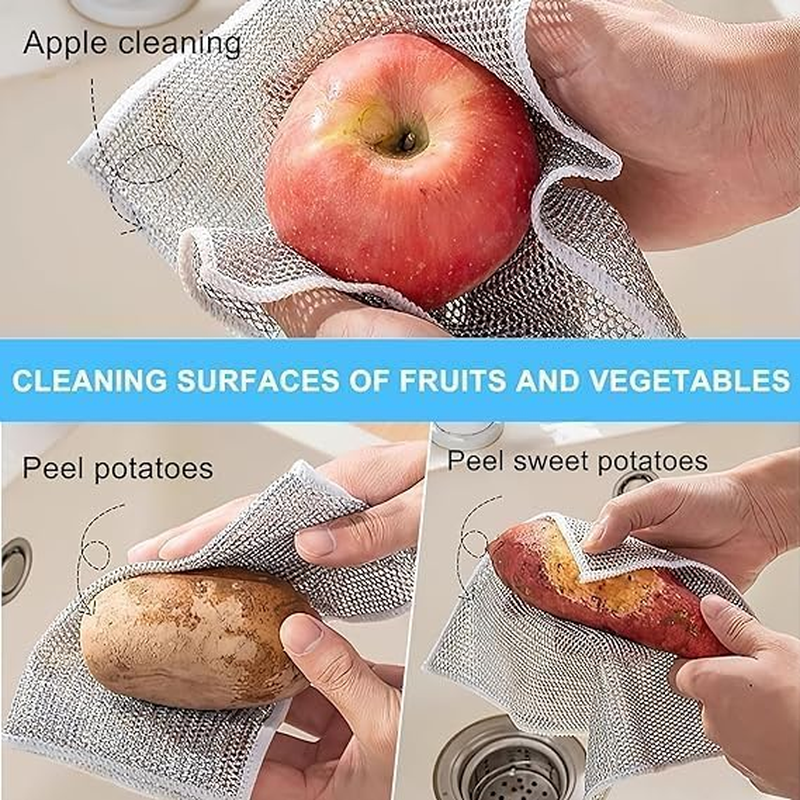 10PCS Multifunctional Non-Scratch Wire Dishcloth, Steel Dish Towel, Multipurpose Dishwashing Rags for Wet and Dry, Scrubs & Cleans Dishes, Sinks, Counters, Stove Tops image number 4