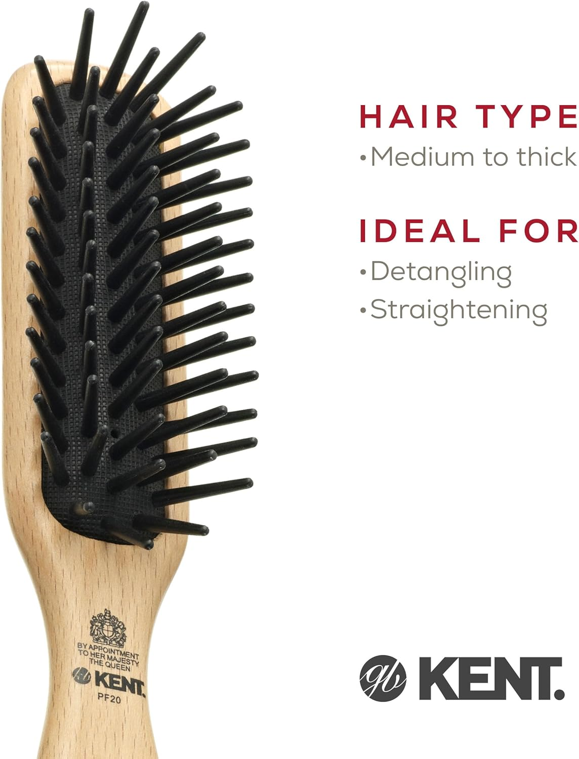 Kent Narrow Detangling Hair Brush with Large Non Scratch Nylon Quills image number 6