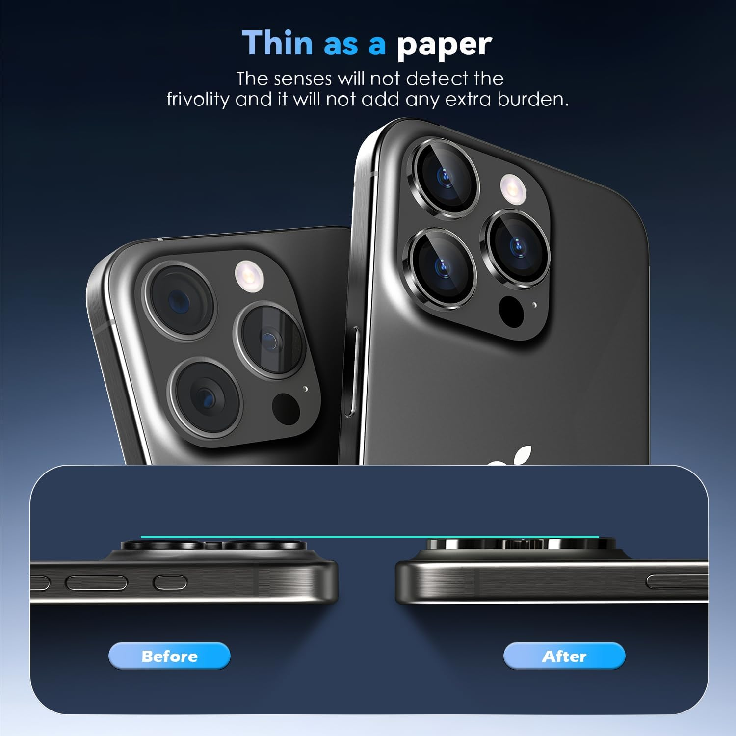 Cloudvalley for Iphone 16 Pro/Iphone 16 Pro Max Camera Lens Protector, [1 Second Installaion] Ultra-Hd Tempered Glass Cover, [Case-Friendly] Metal Lens Screen Protective Ring,Black Titanium