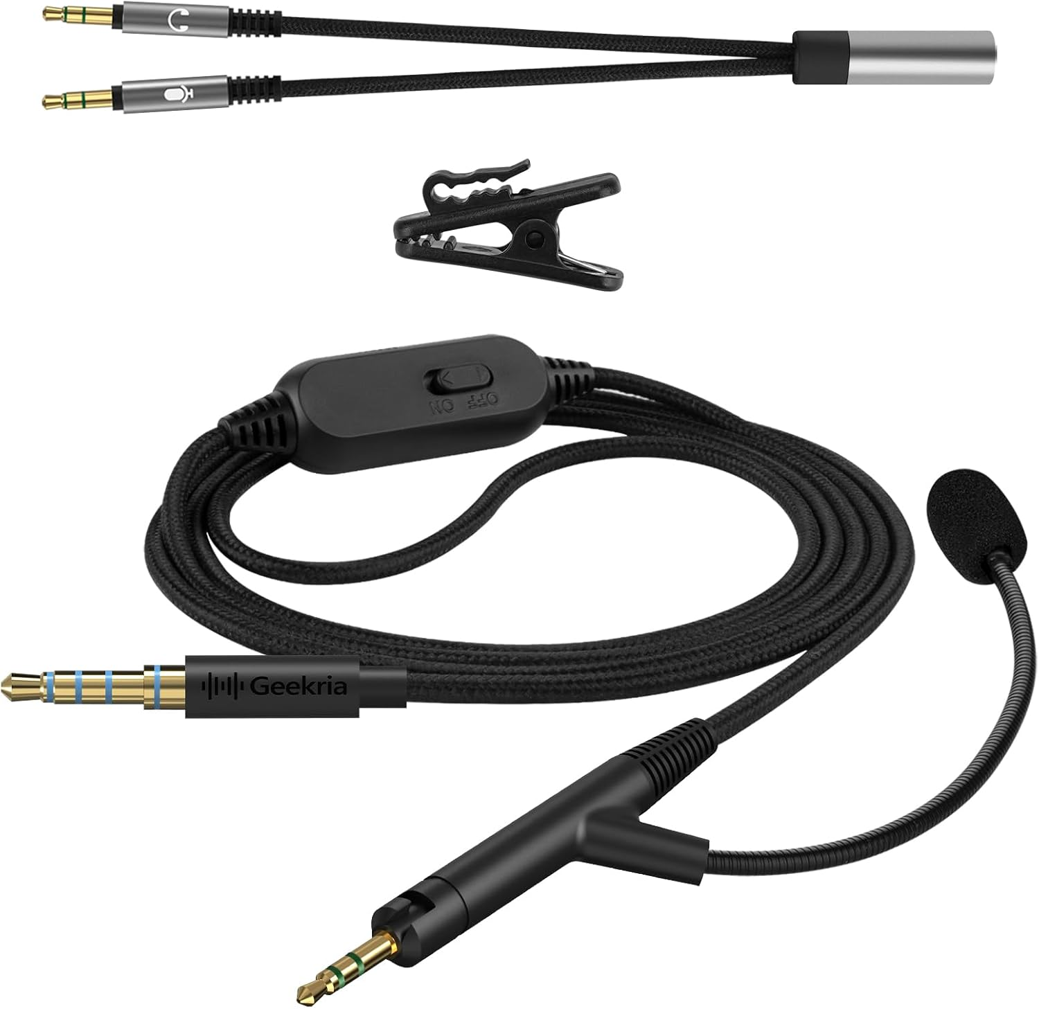 Geekria Boom Mic Headphones Cable Compatible with ATH M70X M60X M50X, 2.5Mm Jack Nylon Braided Replacement Cord with Boom Microphone and Volume/Mute Control for Gaming & Meeting (5.6 Ft)