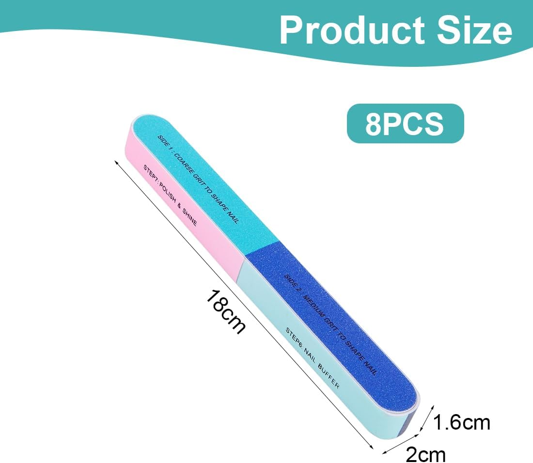 SGERUFZ Pack of 8 Multifunctional Multidimensional Nail Polishing File and Buffer for Natural Nails and Nail Salons (Coloured)