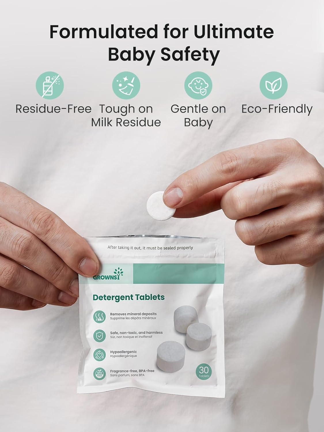 GROWNSY Detergent Washing Tablets 130 PCS for Momcozy, Baby Brezza, Papablic Bottle Washer, Compatible with All Brands Baby Bottle Washers image number 2