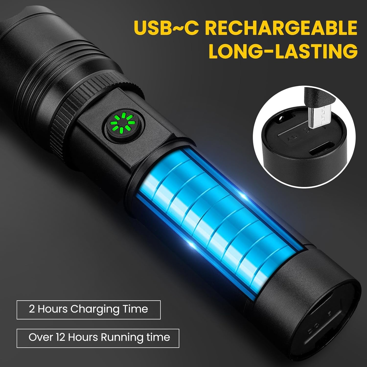 Rechargeable Flashlight High Lumens,8000Lm Super Bright Flash Light with 5 Modes& Adjustable Focus, Adjustable Powerful Handheld LED Flashlight for Home Camping,Torch, Handheld Torches image number 3