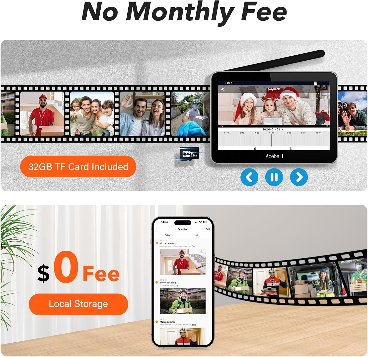 Wifi Wireless Video Doorbell Intercom System, 1080P Video Doorbell Camera with Monitor, Video Door Phone with 7''Touch Screen, APP Control, Motion Detection, No Monthly Fees, Long Battery Life