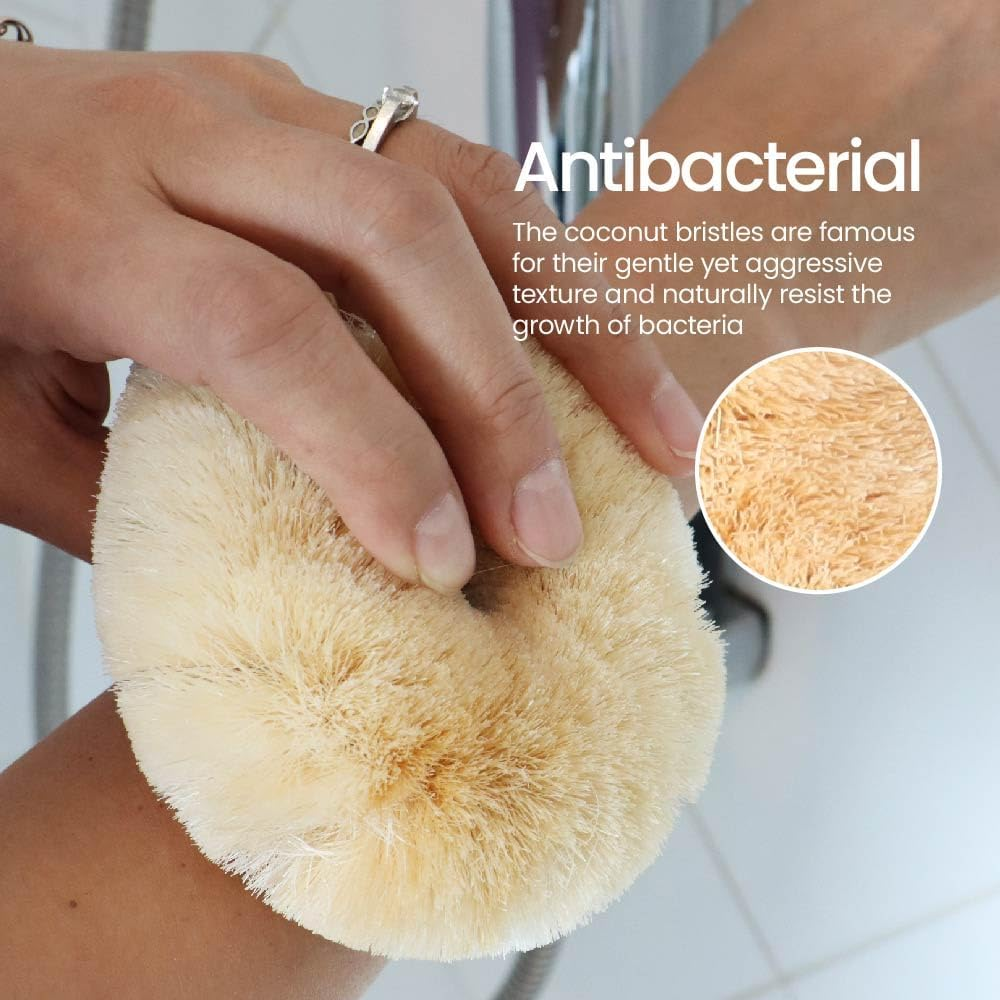 Eco Basics Natural plus Body Brush &ndash; Ethical & Eco-Friendly Exfoliating Brush, Handcrafted by Female Artisan with Natural Rubber Wood & Coconut Fibers, Plastic-Free, Fair Trade, 11X10Cm image number 6