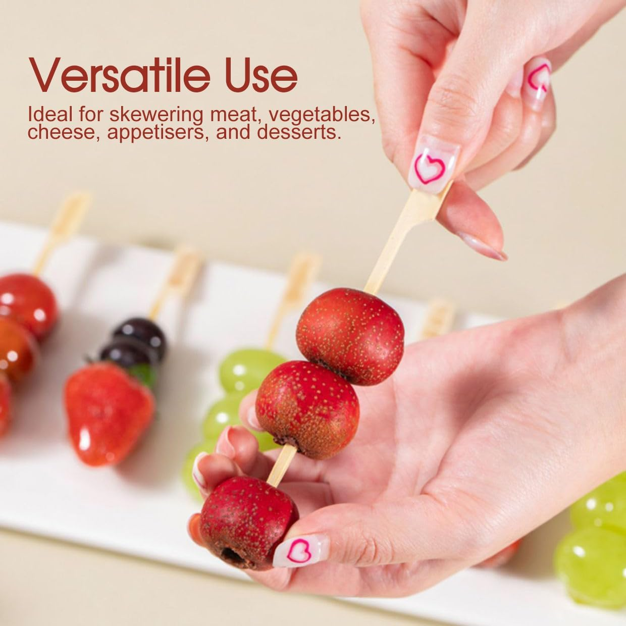 50/100/150PCS Square-End Bamboo Skewers 9CM &ndash; 3MM Thick Mini Wooden Sticks for Appetisers, Meat, Veggies, Fruit & Cheese &ndash; Eco-Friendly Disposable Skewers for BBQ, Parties & Finger Foods (50) image number 3