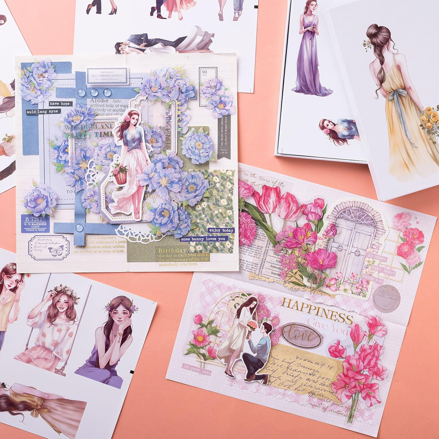 JOYCHOIC Scrapbook Stickers Set,100Pcs Aesthetic Sticker for Scrapbooking and Journaling Water Bottles, Junk Journal Supplies, Bullet Journals Materials, Planner Arts Craft Collage People - With Pets image number 6