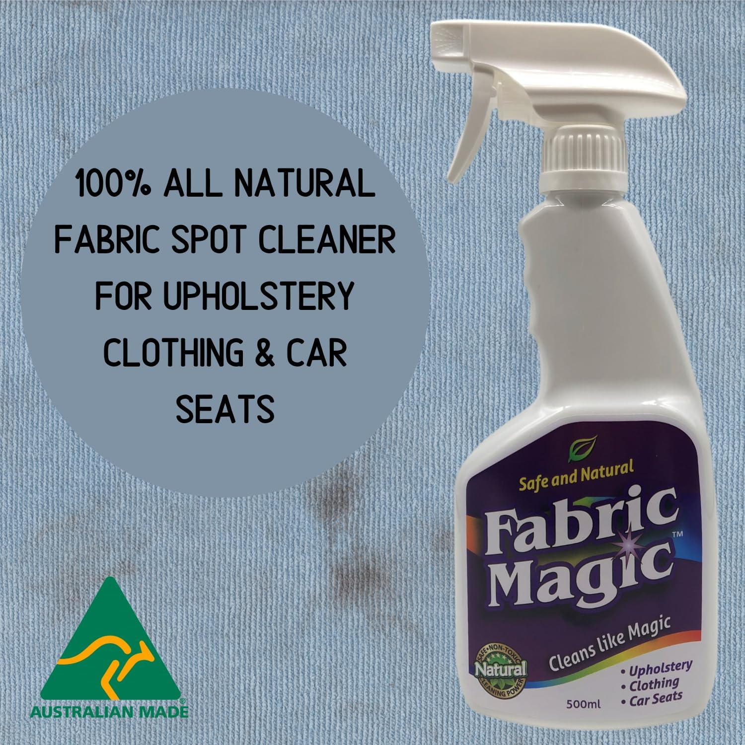 Aussie Furniture Care Fabric Magic Spot Cleaner Spray 500Ml - Eco-Friendly, All-Natural Fabric Stain Remover for Upholstery, Clothing, Pre-Wash, Australia-Made image number 3