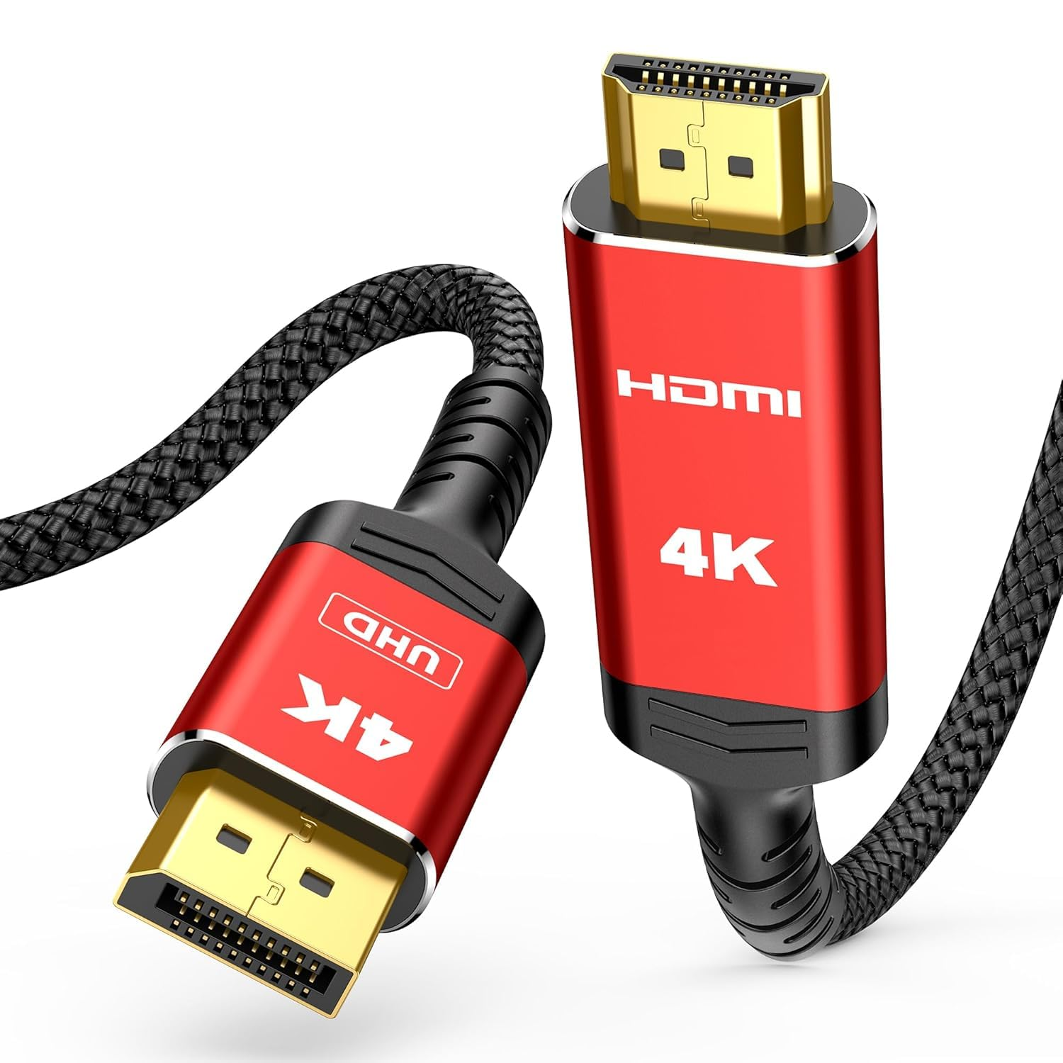Highwings 4K Displayport to HDMI, 3.3Ft Uni-Directional DP (Source) to HDMI (Display) 1.4 Cable, 4K@30Hz, 2K@60Hz, 1080P Full HD, Braided Cord for Dell, NVIDIA, AMD, Monitor, Projector (Grey)
