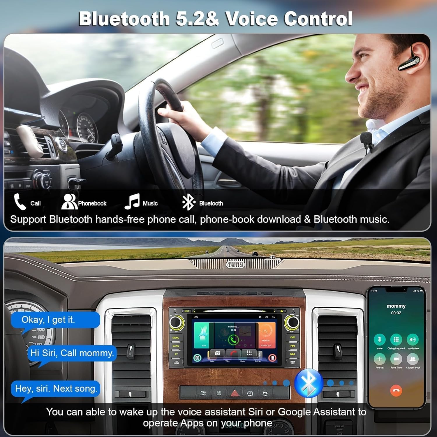 Car Radio Stereo with CD/DVD Player for Dodge RAM 1500 2500 3500 (2009-2012), for Jeep Wrangle/Unlimited (2007-2015),7 Inch Head Unit with Carplay & Android Auto,Bluetooth & GPS Navigation image number 6