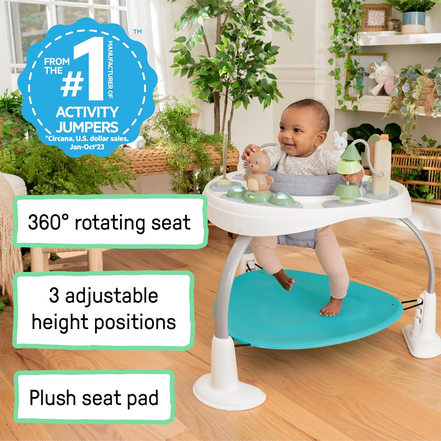 Ingenuity Spring & Sprout 2-In-1 Baby Activity Center Jumper and Table with Infant Toys - Ages 6 Months +, First Forest image number 3