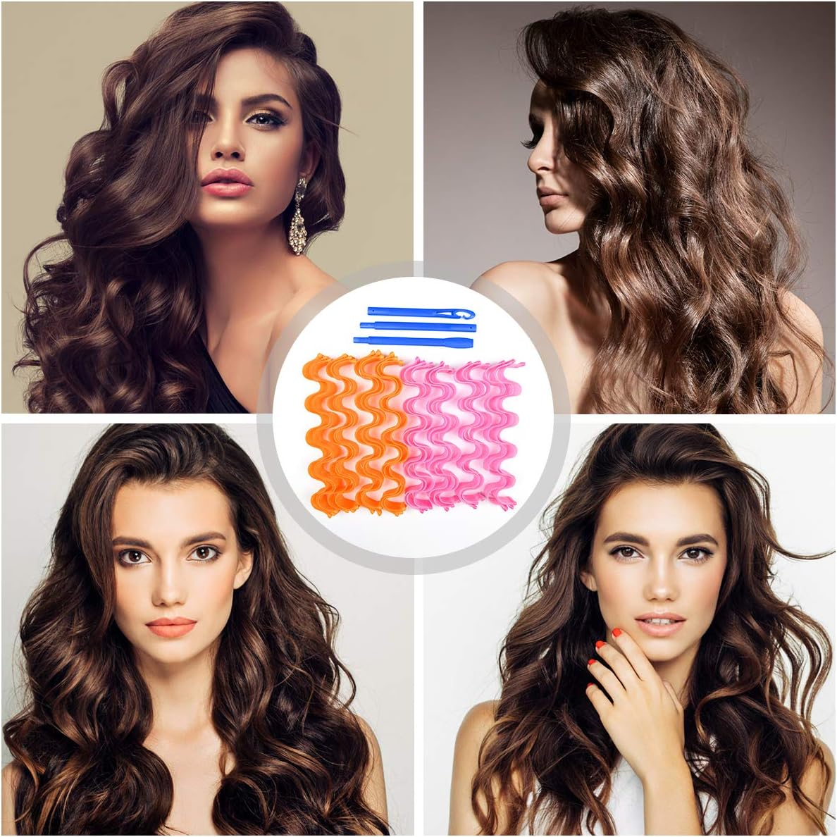 URAQT Hair Curlers for Long Hair, 24Pcs 45Cm Hair Rollers Wave Curls, No Heat Hair Curlers Styling Set with Styling Hooks, Healthy DIY Hairstyle for Women Girls